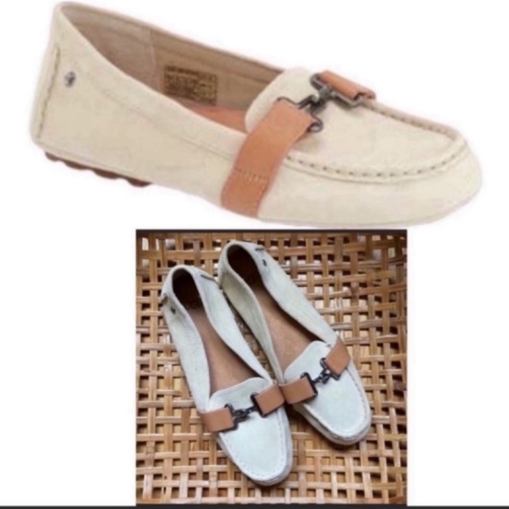 UGG Leather Suede Cream Tan Aven Loafers 6